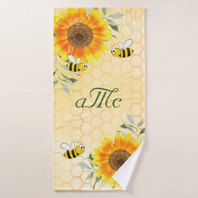 Monograma de la pareja de girasoles amarillos (Toalla de baño)