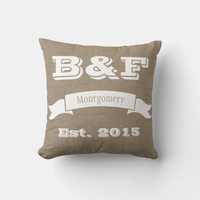 Monograma de la pareja Faux Burlap y almohada del  (Anverso)
