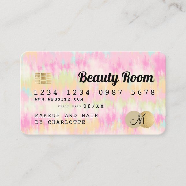 Monograma de la tarjeta de crédito boho tye pastel (Anverso)