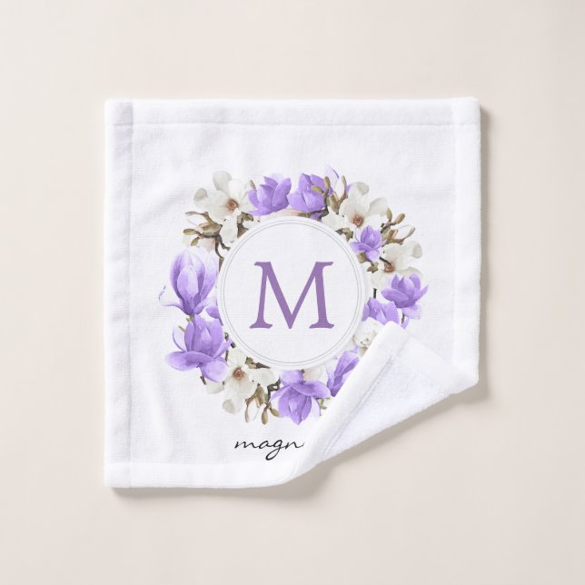Monograma de la Wreath de la Magnolia Púrpura (Toallita)