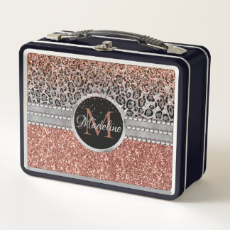 Monograma de Leopardo Purpurina de oro Girly Rosa