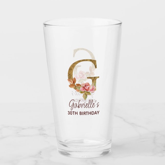 Monograma de letra G dorada con rosas rosadas (Anverso)