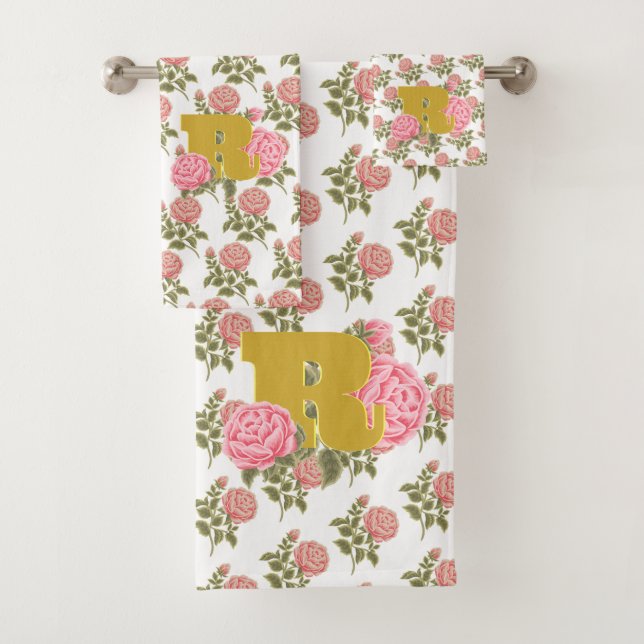 Monograma de Letra Inicial Rosa Floral Nombre de P (In situ)