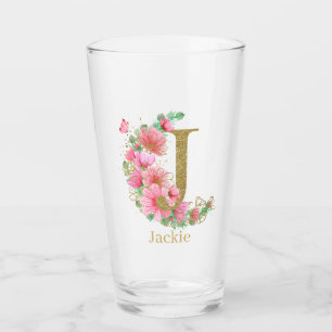 Monograma de letra J floral y oro en acuarela