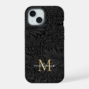 Monograma de letra script floral negro elegante