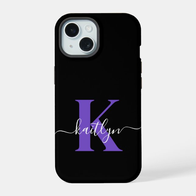 Monograma de letra script morado negro moderno (Reverso )