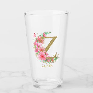 Monograma de letra Z floral y dorada en acuarela