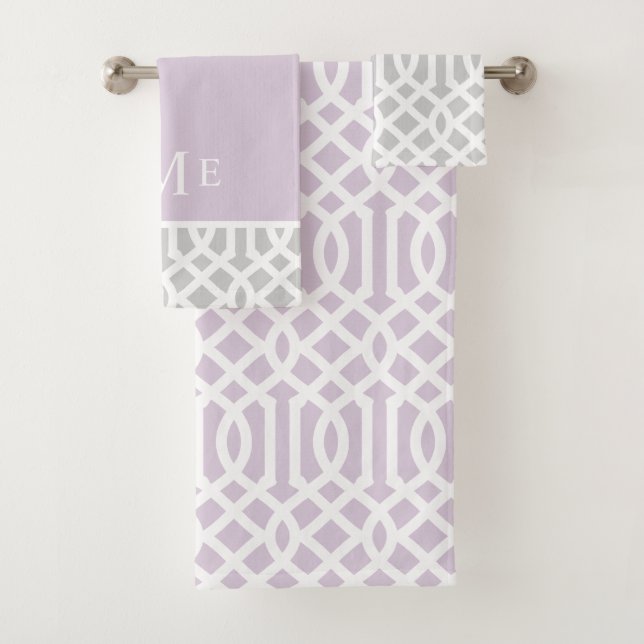 Monograma de Lilac y Gray Trellis | Colores editab (In situ)
