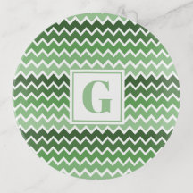 Monograma de líneas de zigzag blanco verde moderno