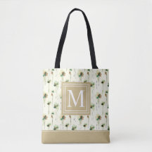Monograma de lluvia de flores blancas| Bolsa Tote