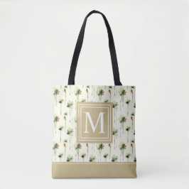 Monograma de lluvia de flores blancas| Bolsa Tote