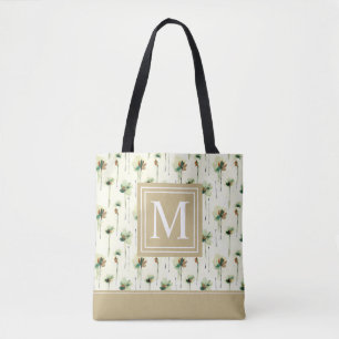Monograma de lluvia de flores blancas Bolsa Tote