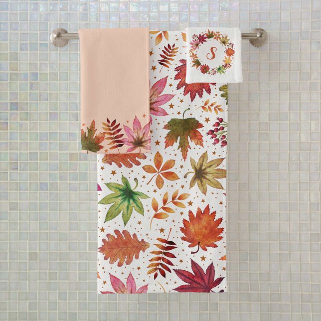 Monograma de los tonos de la tierra del otoño de o (Farmhouse Fall Autumn Earth Tones Monogram Bath Towel Set)
