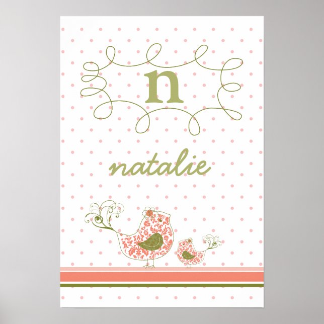 Monograma de mamá rosa y bebé Poster de arte en pa (Frente)