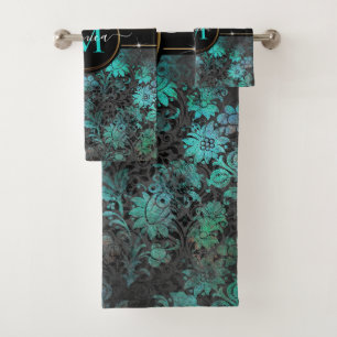 Monograma de marco dorado Girly Aqua Blue Grunge D