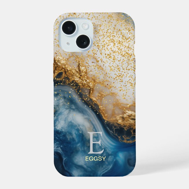 Monograma de mármol azul con brillo dorado (Reverso )