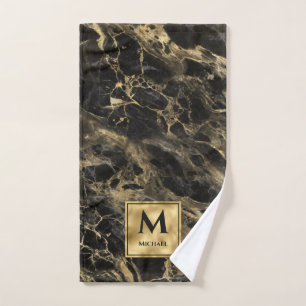 Monograma de mármol negro y dorado Elegante lujo