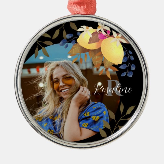 Monograma de Moda de limón Ornamento negro (Frente)