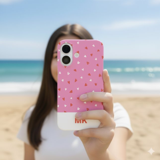 Monograma de Moda rosa Funda inicial para iPhone 1 (iPhone 16 case shown in bare or though. Choose type of case and iphone model. Add your initials.)