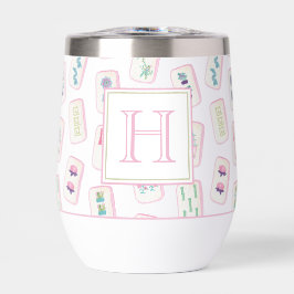 Monograma de mosaico de color rosa y verde de Mahj