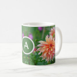 Monograma de naranja y de Dahlia rosa café taza