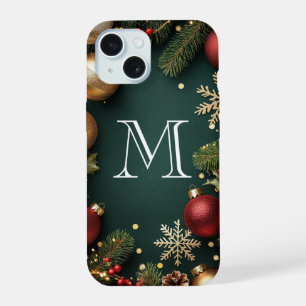 Monograma de Navidad Azul Oscuro Elegante Funda Ca