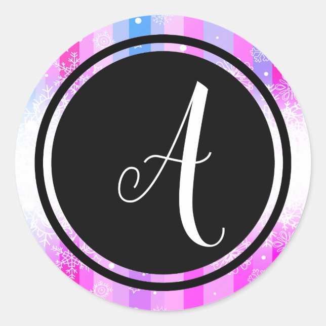 Monograma de Nieve colorida Pegatina Círculo-Círcu (Anverso)
