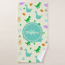 Monograma de niños con patrón de dinosaurio y huev