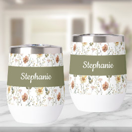 Monograma de nombre de acuarela de flores silvestr