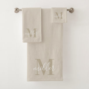 Monograma de nombre de familia personalizado beige