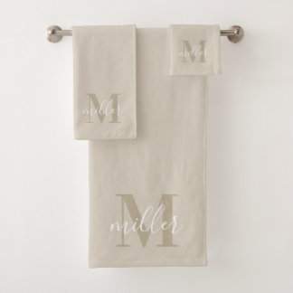 Monograma de nombre de familia personalizado beige