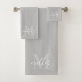 Monograma de nombre de familia personalizado gris 
