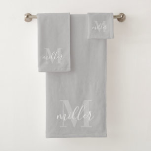 Monograma de nombre de familia personalizado gris 