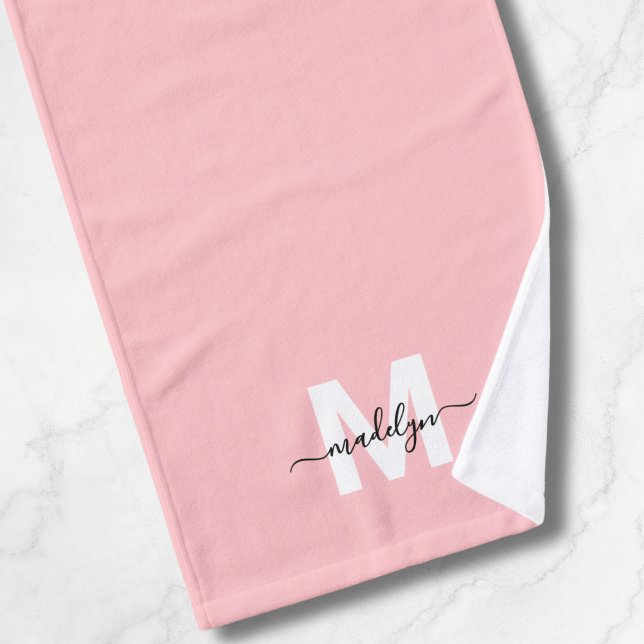 Monograma de nombre de script rosa de Rubor (Blush Pink Script Name Monogram Hand Towel)