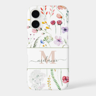 Monograma de nombre personalizado Boho Wildflowers