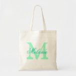 Monograma de nombre personalizado en bolsa de tote<br><div class="desc">Monograma de nombre personalizado en bolsa de tote | Color verde menta. Elegante diseño de logotipo con iniciales de letras monocromáticas. Idea de regalo vintage para novias,  chicas de flores,  criadas de honor y damas de honor para bodas.</div>