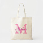 Monograma de nombre personalizado en bolso de tote<br><div class="desc">Monograma de nombre personalizado en bolsa de tote | color rosa y blanco. Elegante diseño de logotipo con iniciales de letras monocromáticas. Idea de regalo vintage para novias,  chicas de flores,  criadas de honor y damas de honor para bodas.</div>