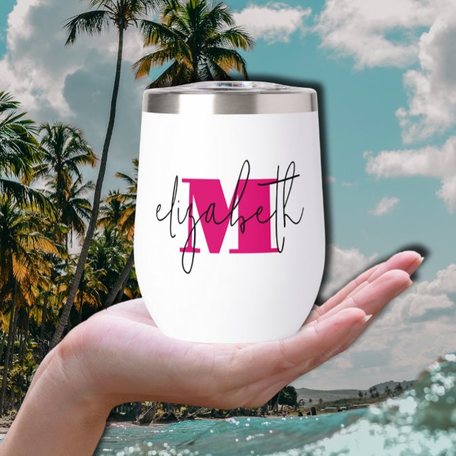 Monograma de nombres con guiones de mano (Hand Scripted Name Monogram Thermal Wine Tumbler)