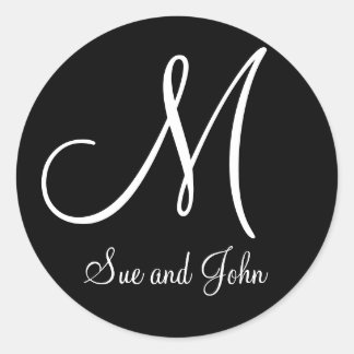 Monograma de Novia y Groom M Sello blanco y negro