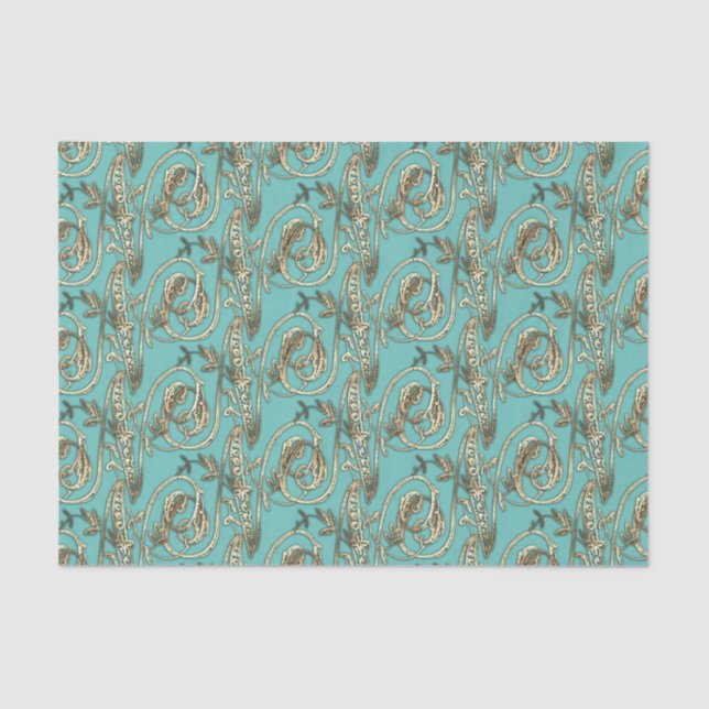 Monograma de Oro Ornato Vintado N Papel Tejido (Anverso)