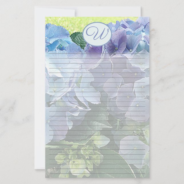 Monograma de papel de escritura de hidrangea azul  (Anverso)
