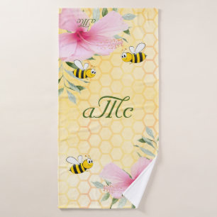 Monograma de pareja floral de abejas amarillas