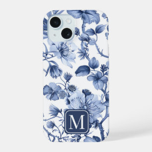 Monograma de Patrón de Toile Vintage Floral Azul