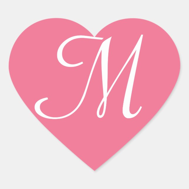 Monograma de Pegatina de corazón rosado personaliz (Anverso)