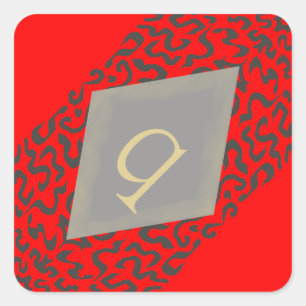 Monograma de pergamino rojo y gris Q Pegatinas de 