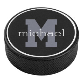 Monograma de personalizado y disco de hockey de no