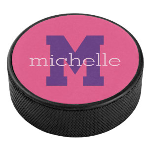 Monograma de personalizado y disco de hockey de no
