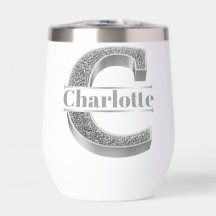 Monograma de plata inicial C personalizado Su nomb