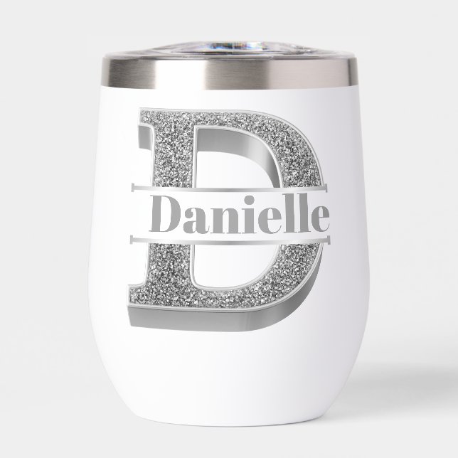 Monograma de plata inicial D personalizado Su nomb (Frente)