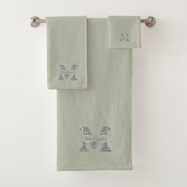 Monograma de plata inicial M personalizado Su nomb (In situ)